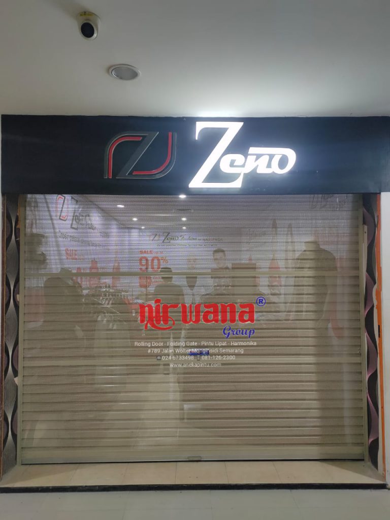 Pemasangan Rolling Door One Sheet Full Perforated di Zeno, Plaza Pekalongan, Pekalongan, Jawa Tengah