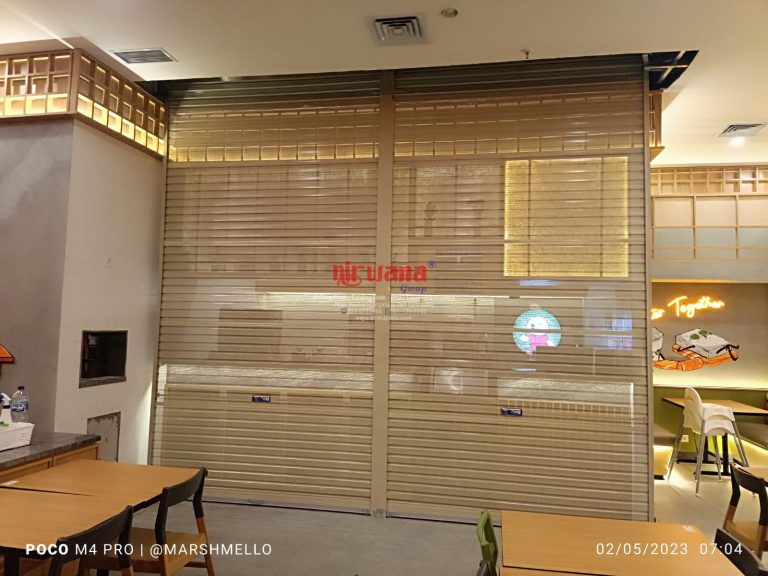 Pemasangan Rolling Door One Sheet Full Perforated di Tenant Ichiban Sushi The Park Mall Semarang